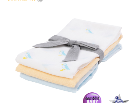 Kiki and Sebby PUFFIN 100% Cotton Muslin Swaddle Blankets – 3 pack For Sale